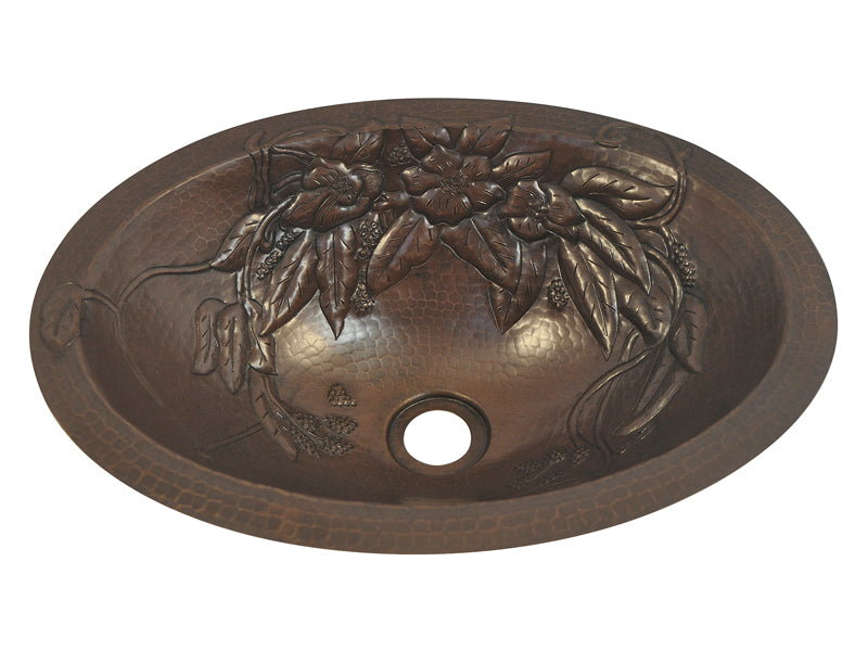 Premium Copper Oval Bath Sink Bouquet Design