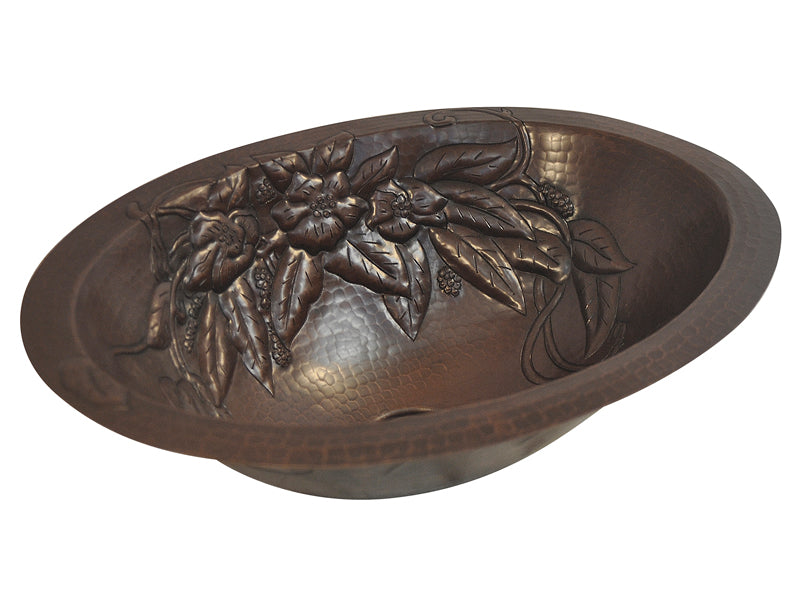 Premium Copper Oval Bath Sink Bouquet Design