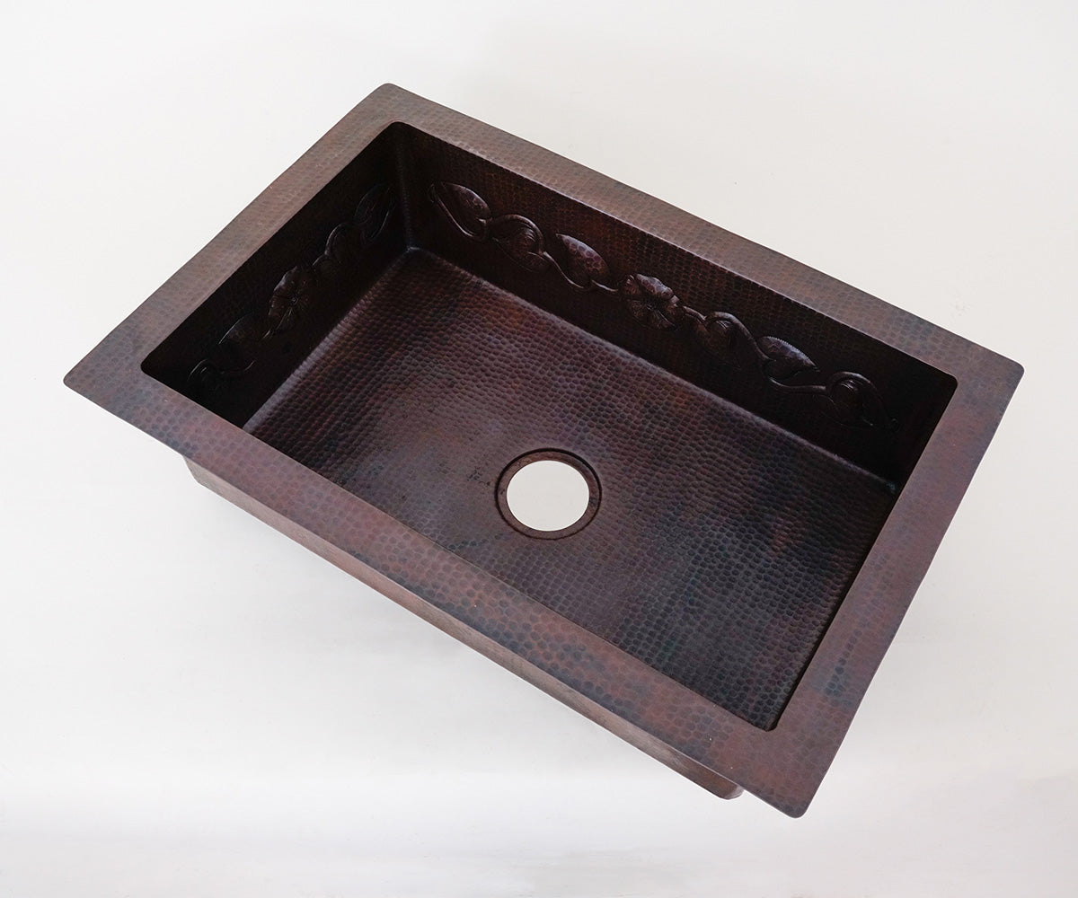 Premium Copper Kitchen Sink Flower Design
