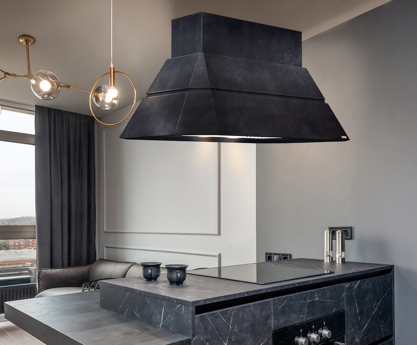 Premium Copper Volcano Range Hood Island Mount Teotihuacan