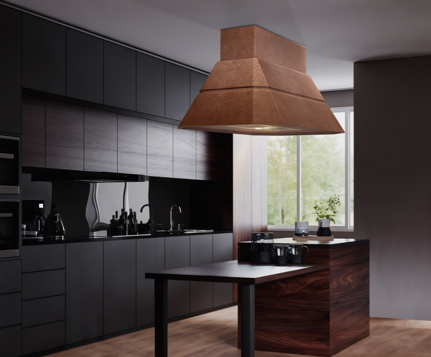 Premium Copper Volcano Range Hood Island Mount Teotihuacan