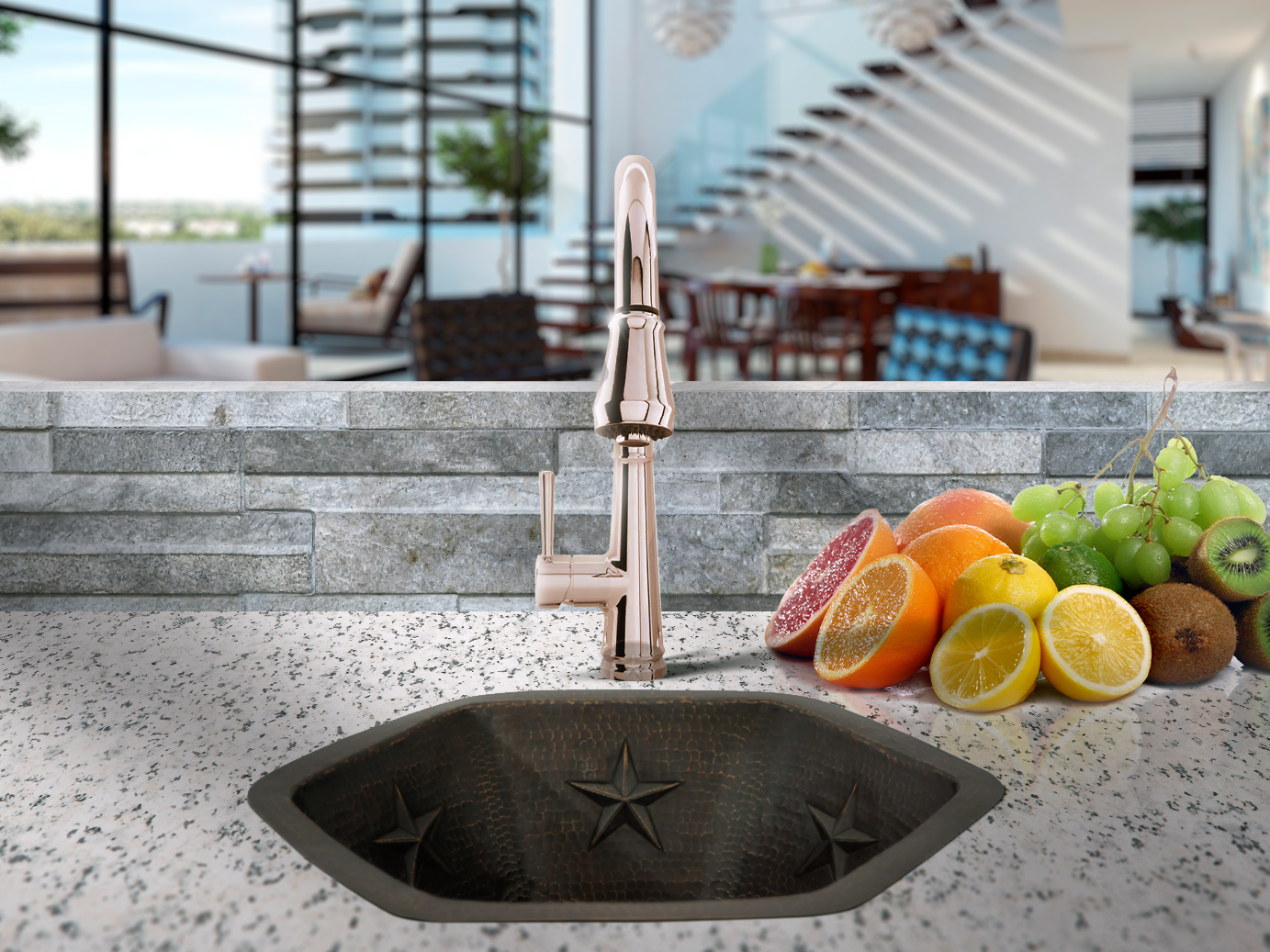Premium Copper Hexagonal Bar Sink Stars Design