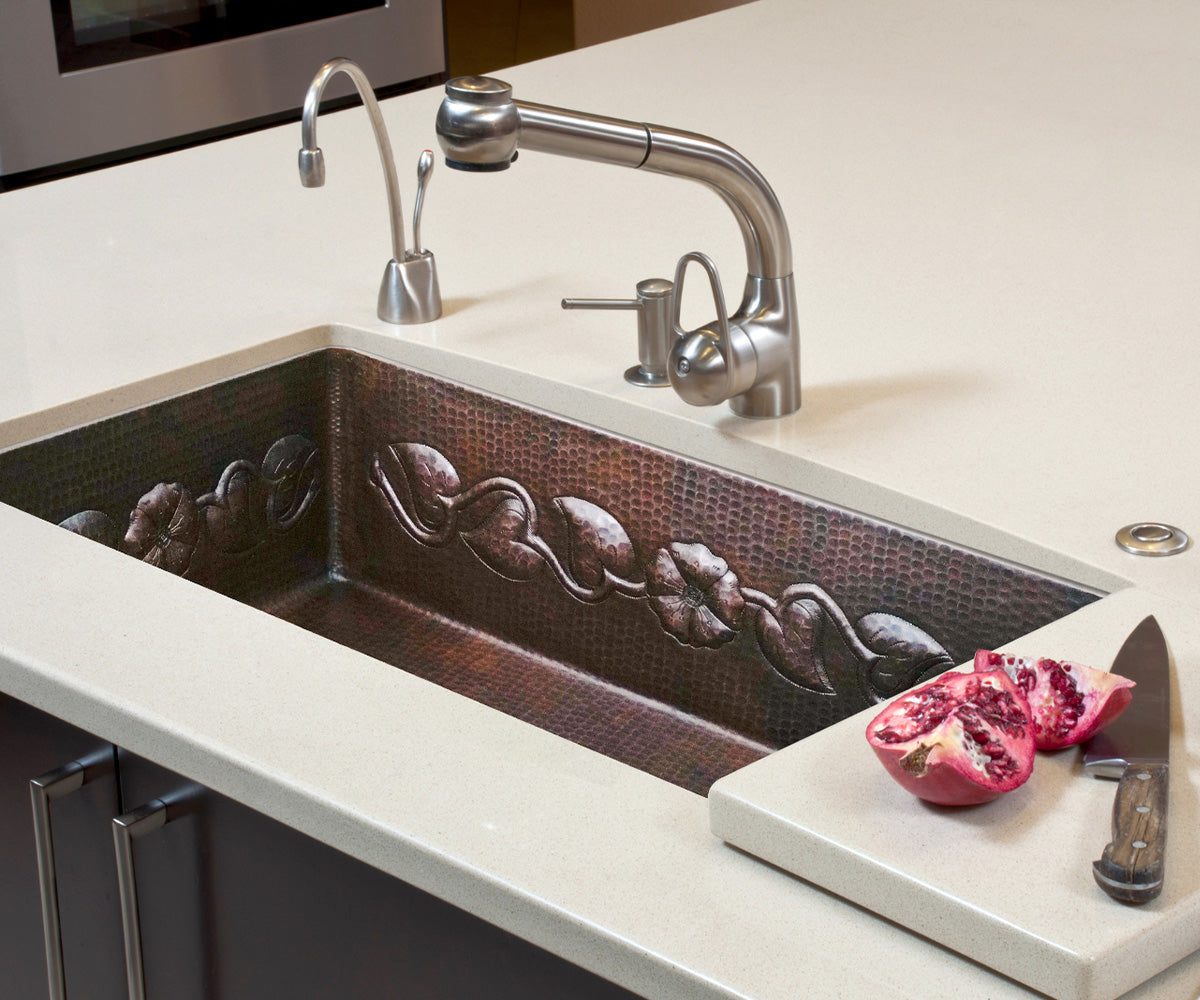 Premium Copper Kitchen Sink Flower Design