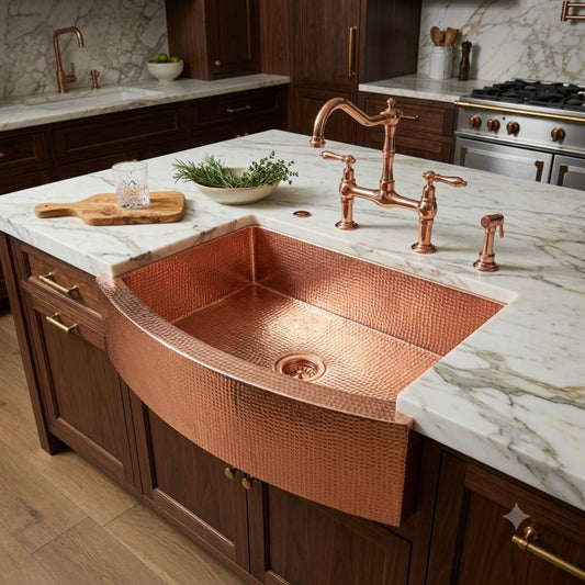 Premium Copper Farmhouse Round Apron Kitchen Sink