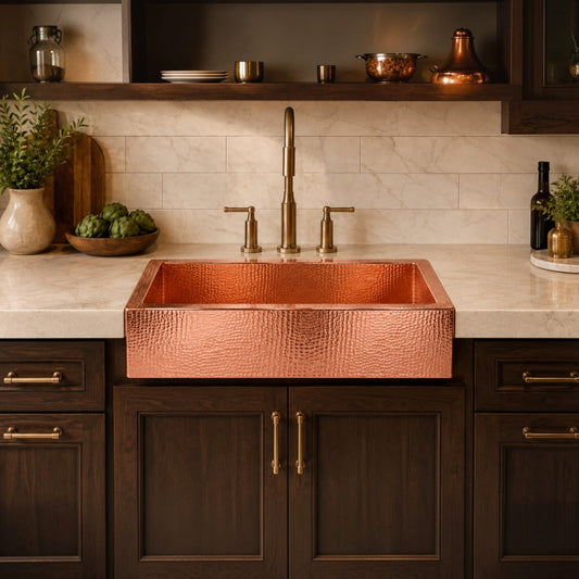 Premium Copper Farmhouse Kitchen Sink Short Apron