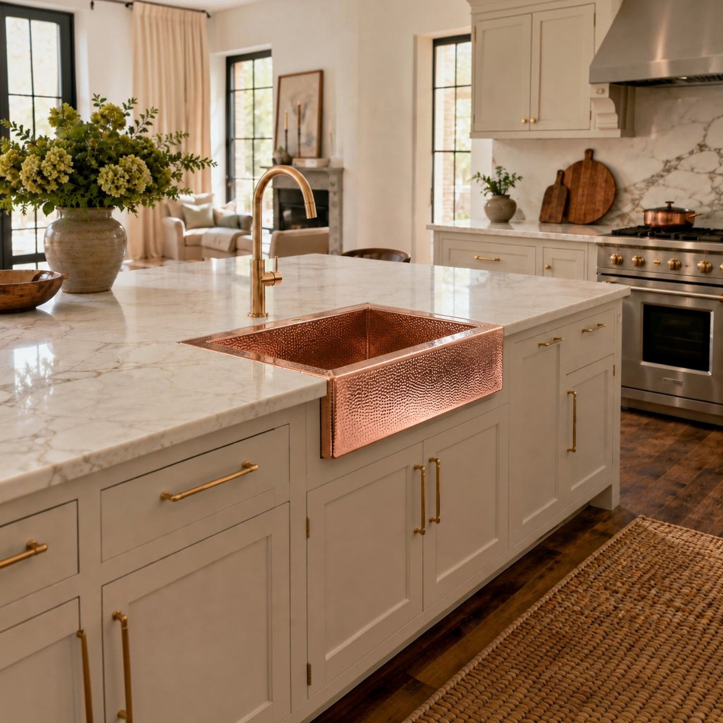 Premium Copper Farmhouse Kitchen Sink Short Apron
