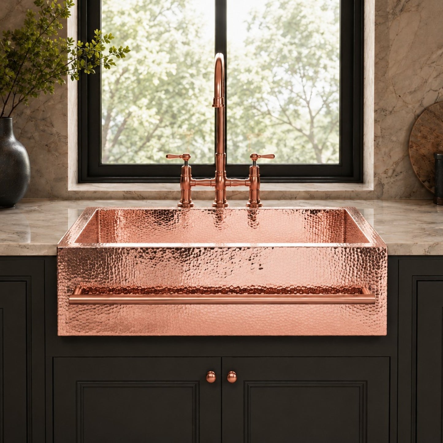 Premium Copper Farmhouse Kitchen Sink Squared Towellbar Design