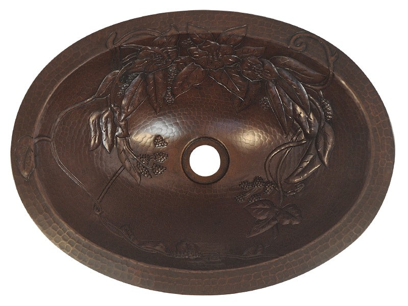 Premium Copper Oval Bath Sink Bouquet Design