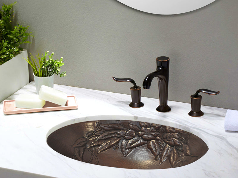 Premium Copper Oval Bath Sink Bouquet Design