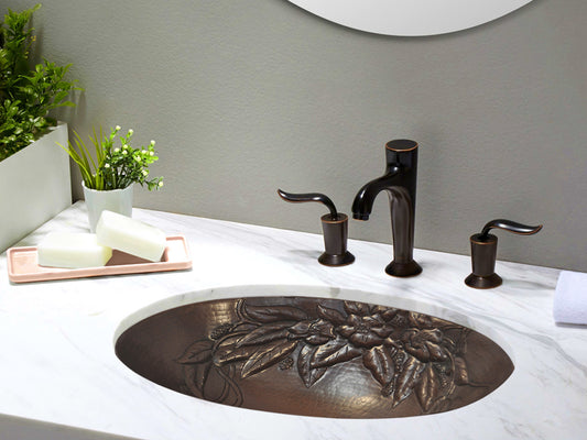 Premium Copper Oval Bath Sink Bouquet Design