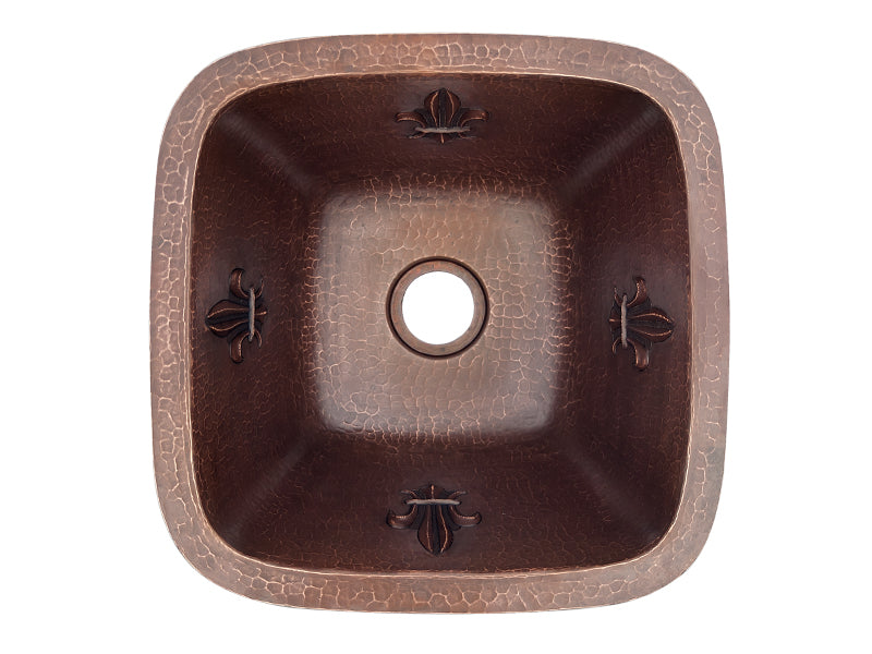 Premium Copper Square Bar Sink Fleur Da Lis Design