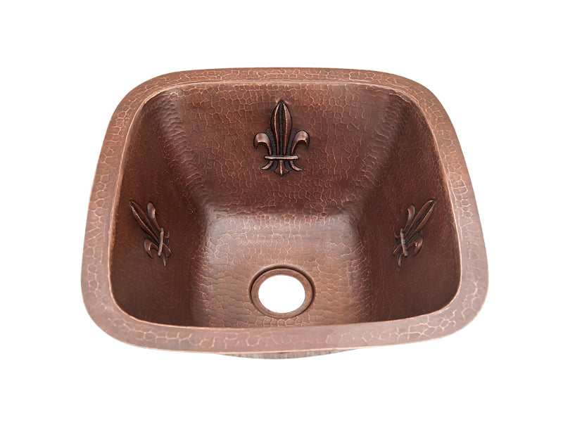 Premium Copper Square Bar Sink Fleur Da Lis Design