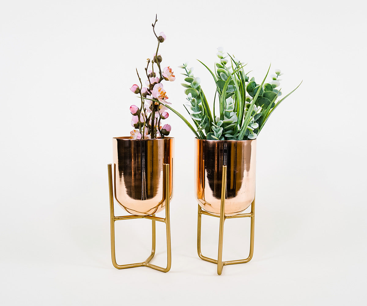 Premium Copper Smooth Bauhaus Mini Planter Stand