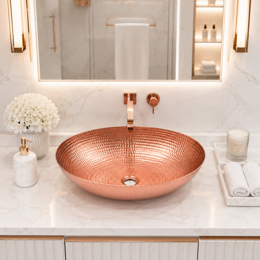 Premium Copper Oval Vessel Sink Rounded Edge
