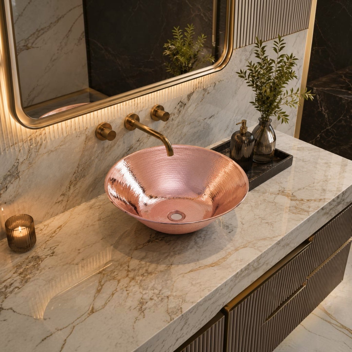 Premium Copper Round Vessel Sink Wired Edge