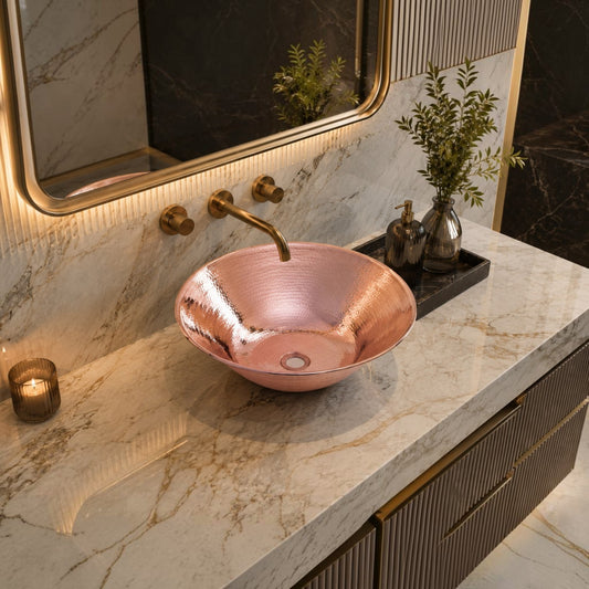 Premium Copper Round Vessel Sink Wired Edge