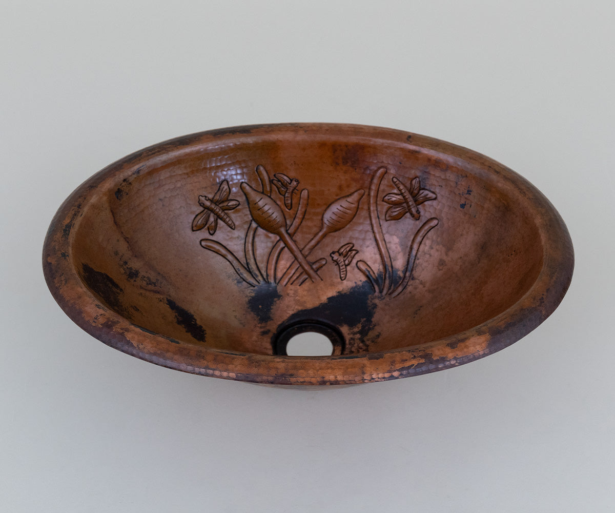 Premium Copper Oval Bath Sink Rushes Design