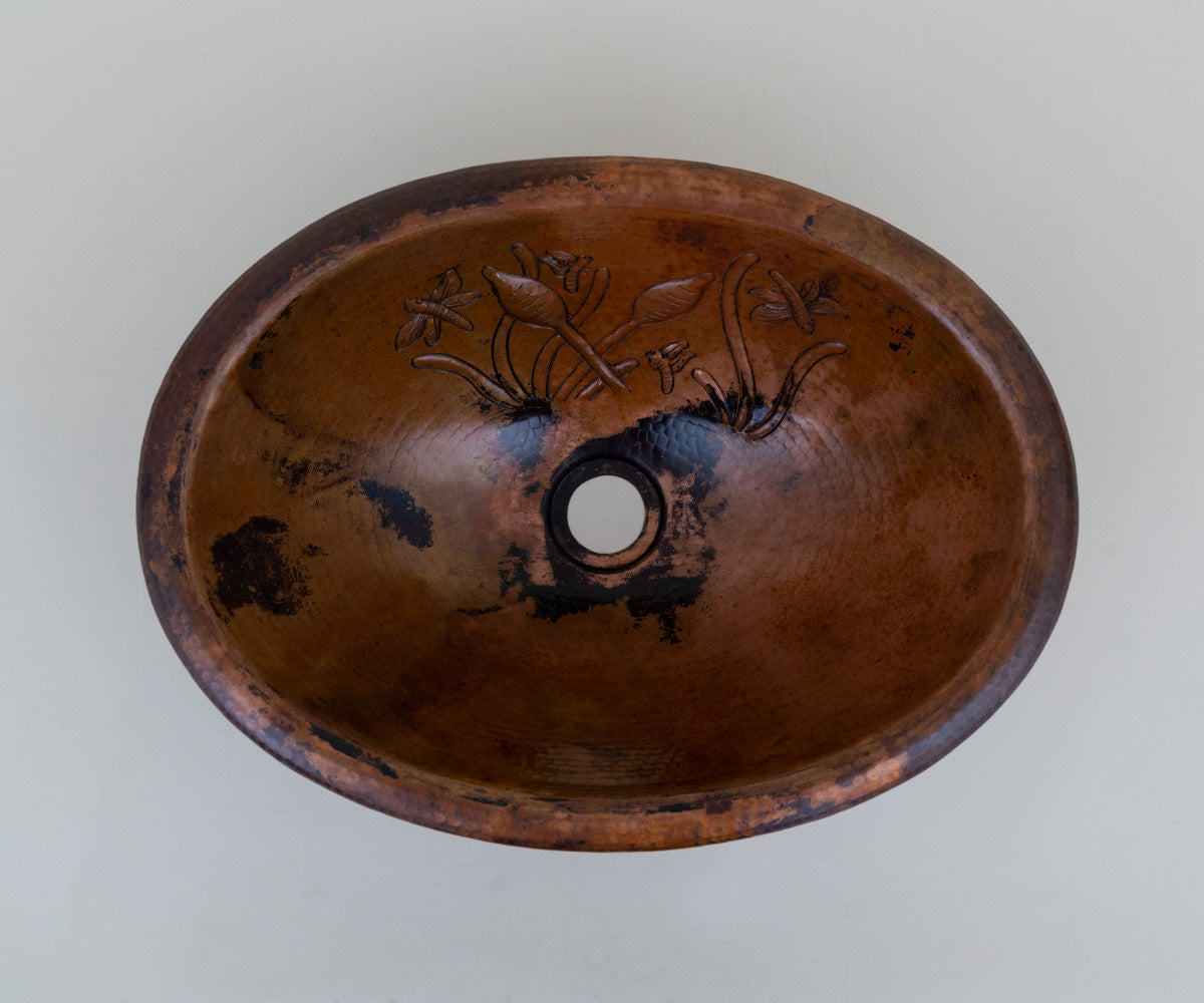 Premium Copper Oval Bath Sink Rushes Design