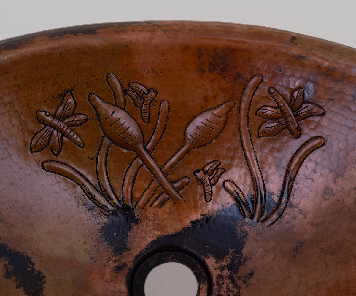 Premium Copper Oval Bath Sink Rushes Design
