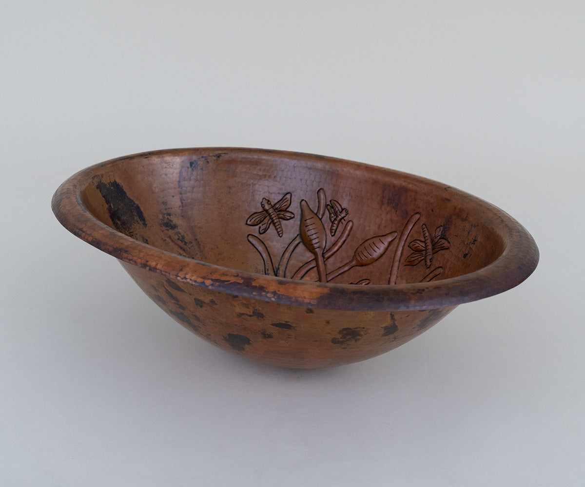 Premium Copper Oval Bath Sink Rushes Design