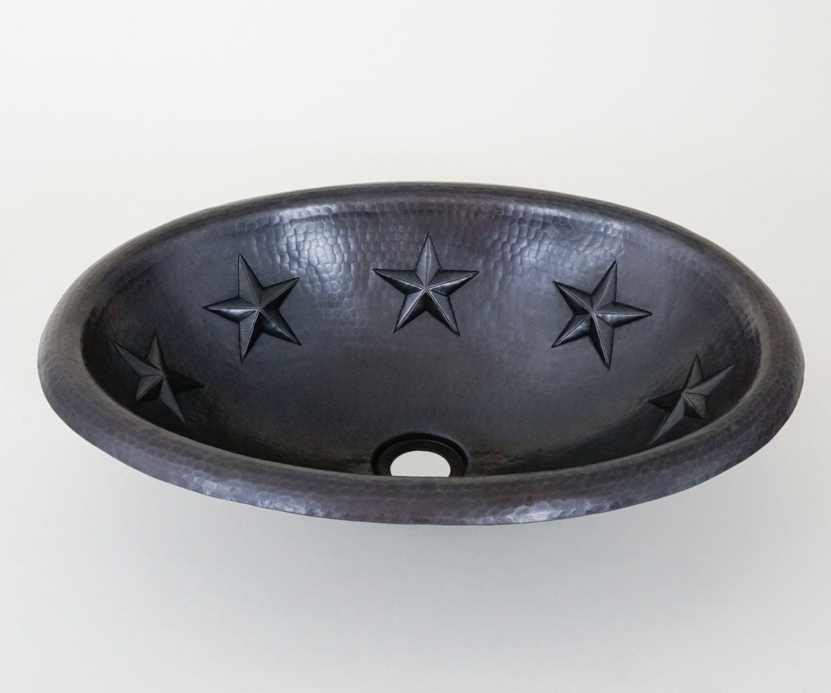 Premium Copper Oval Bath Sink Stars Design