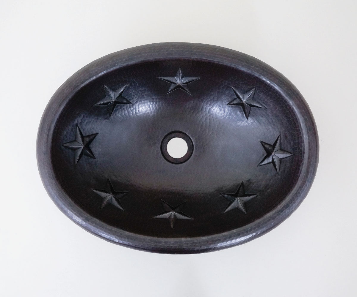 Premium Copper Oval Bath Sink Stars Design