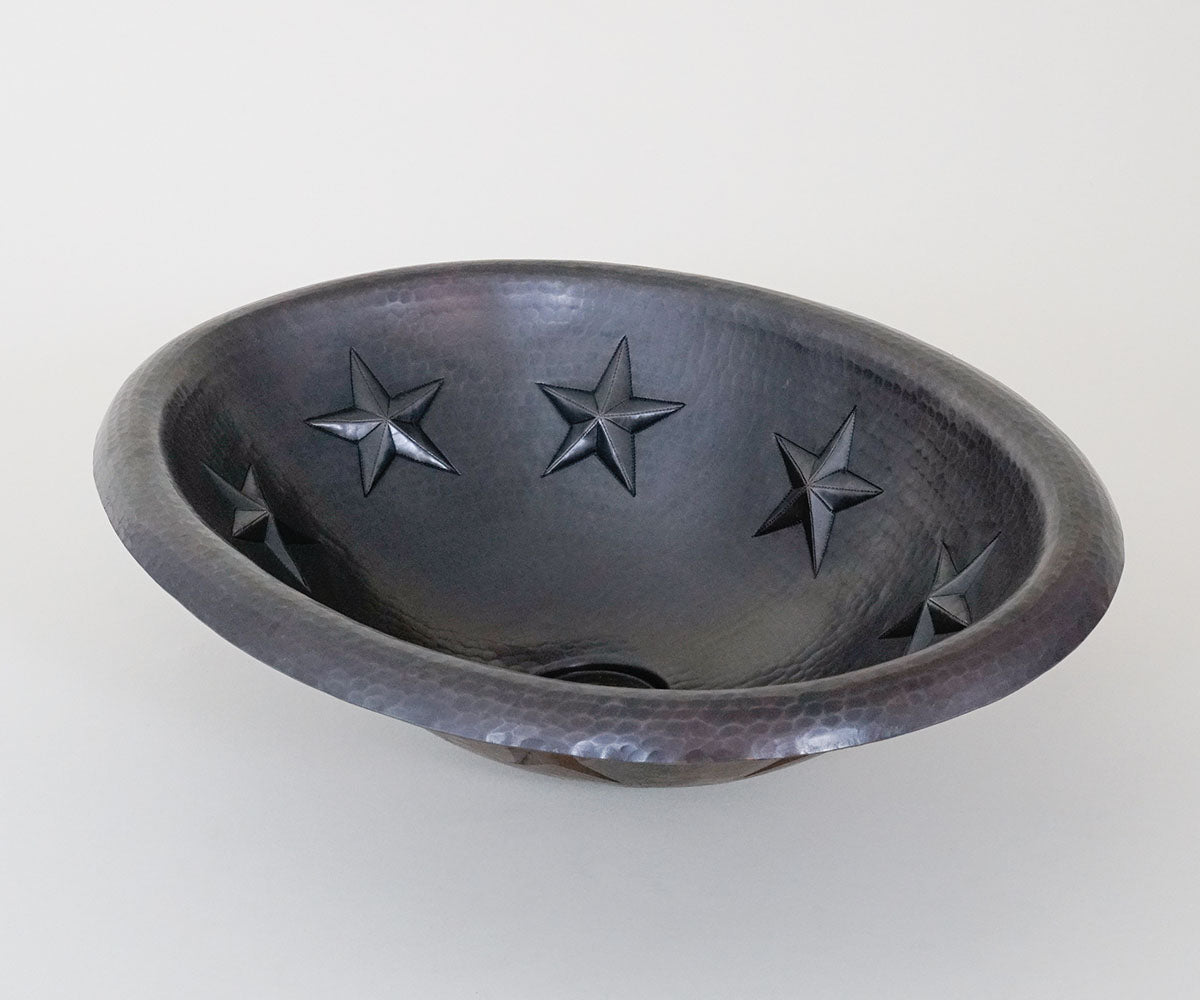 Premium Copper Oval Bath Sink Stars Design