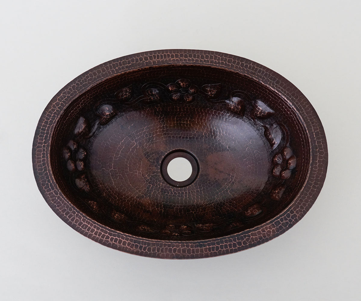 Premium Copper Oval Bath Sink Flower Design