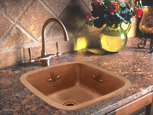 Premium Copper Square Bar Sink Fleur Da Lis Design