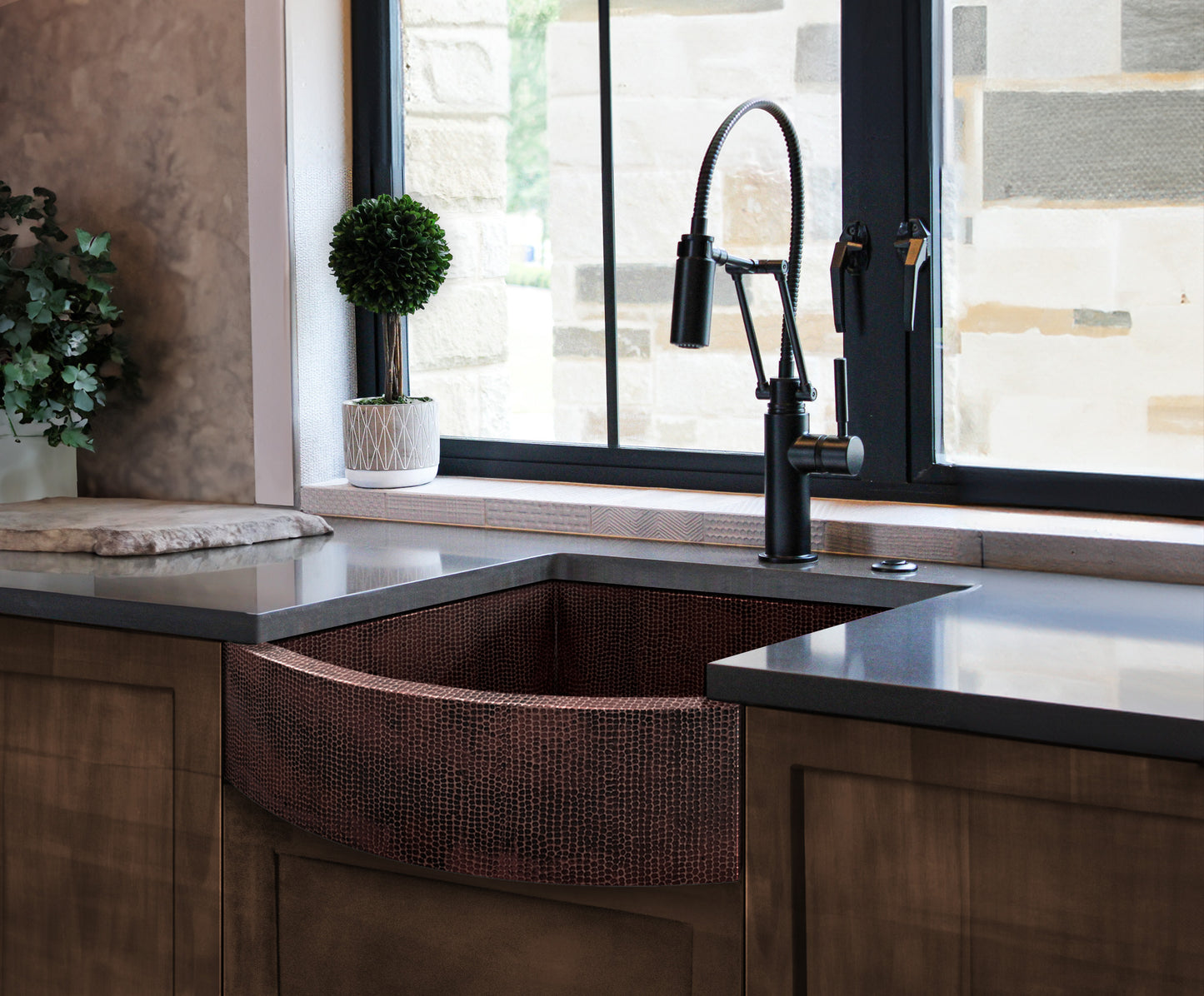 Premium Copper Farmhouse Round Apron Kitchen Sink