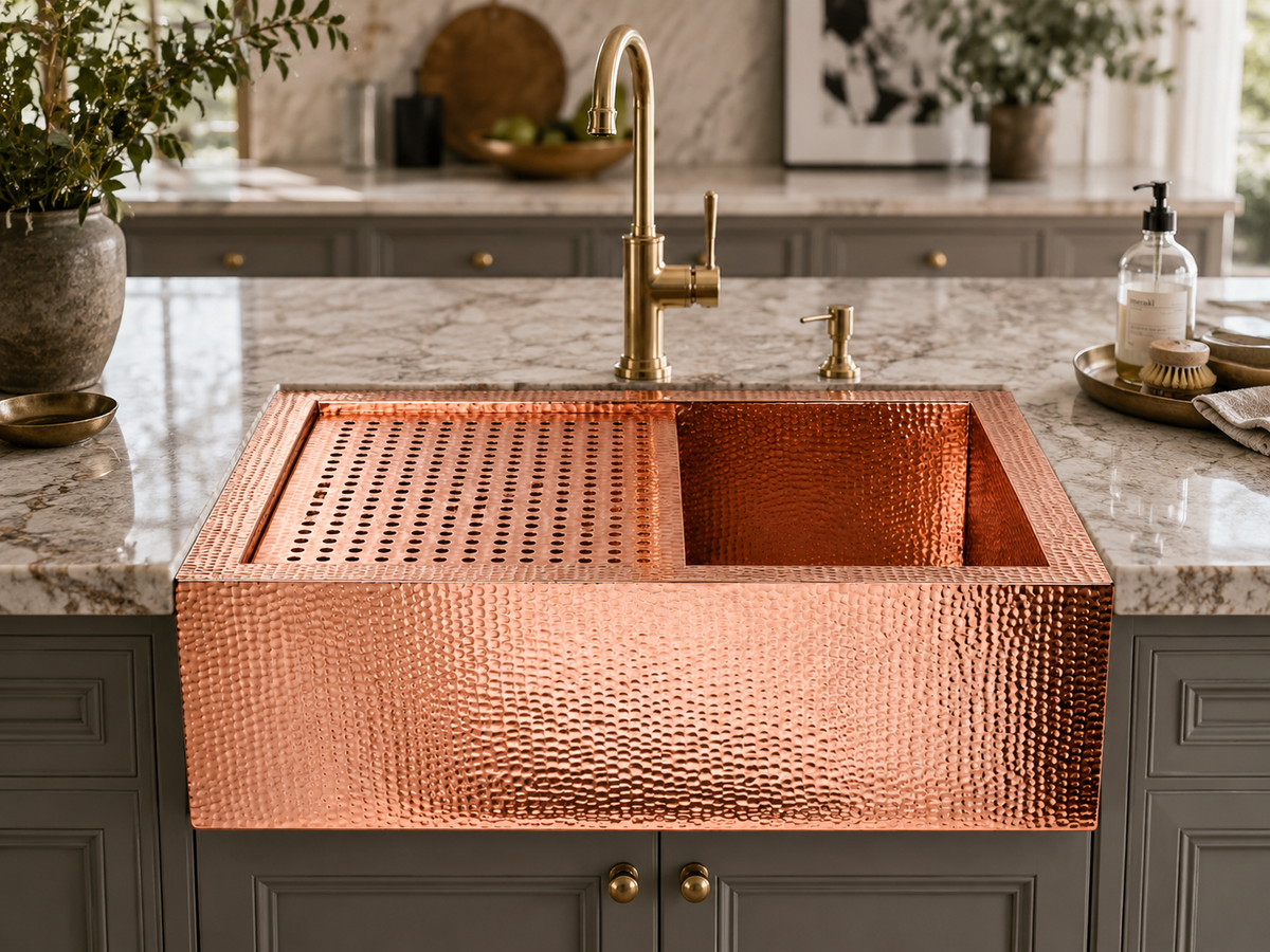 Premium Copper Farmhouse Kitchen Sink Griding Design