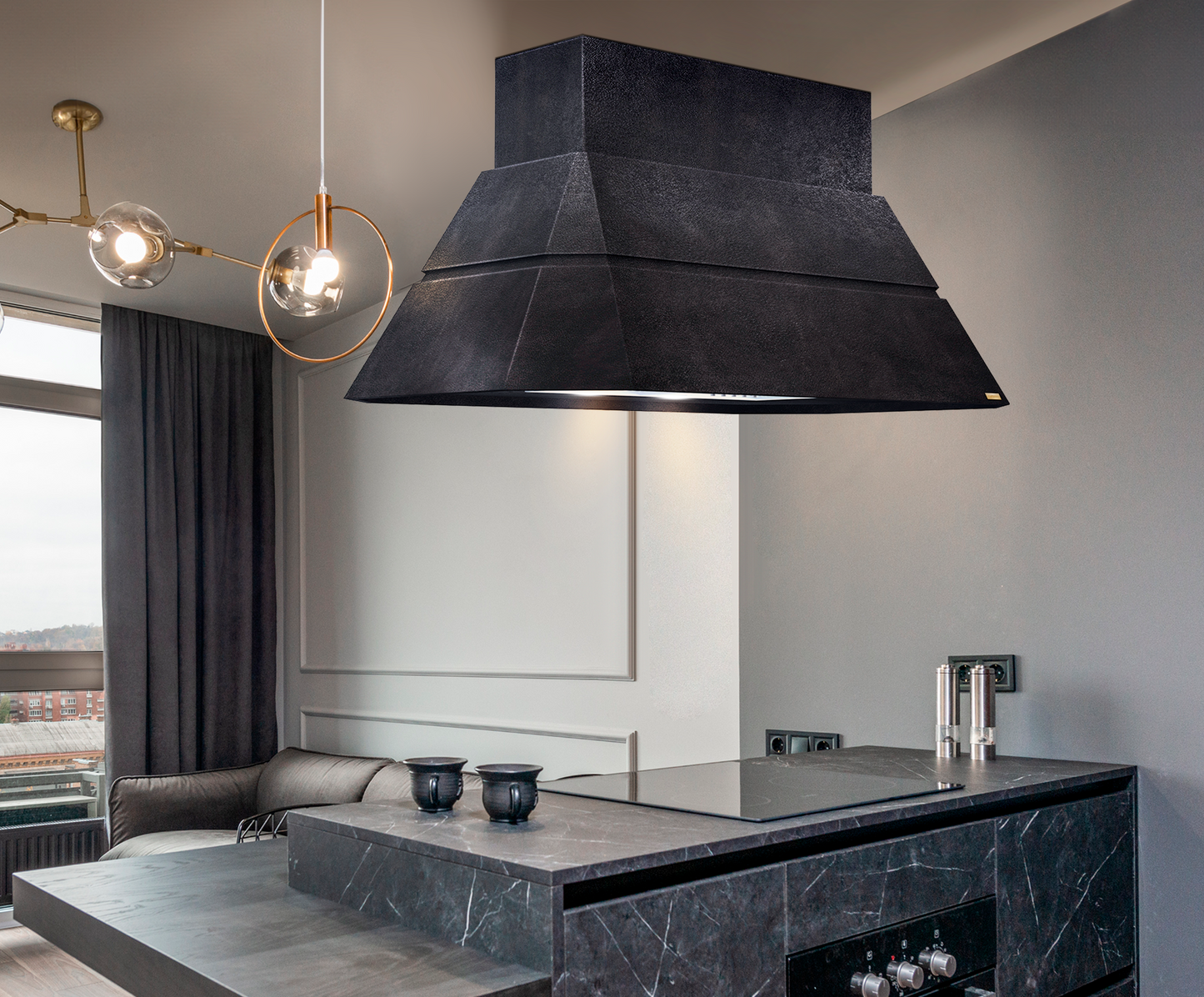 Premium Copper Volcano Range Hood Island Mount Teotihuacan