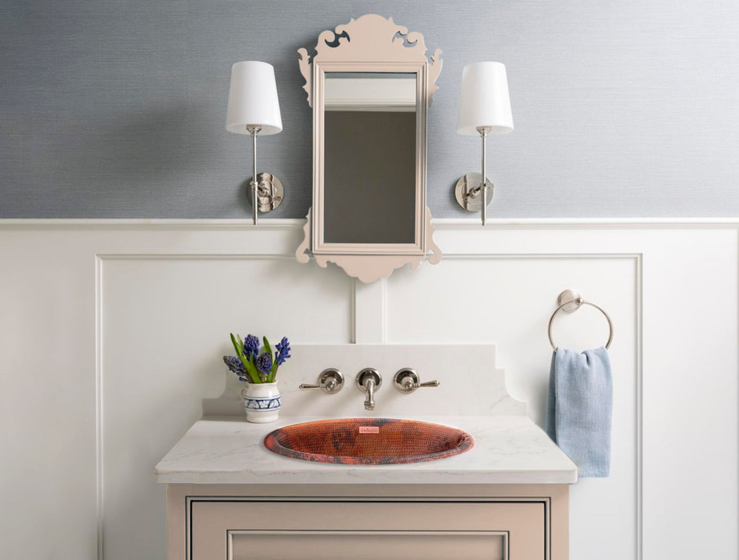 Premium Copper Oval Bath Sink Round Lip