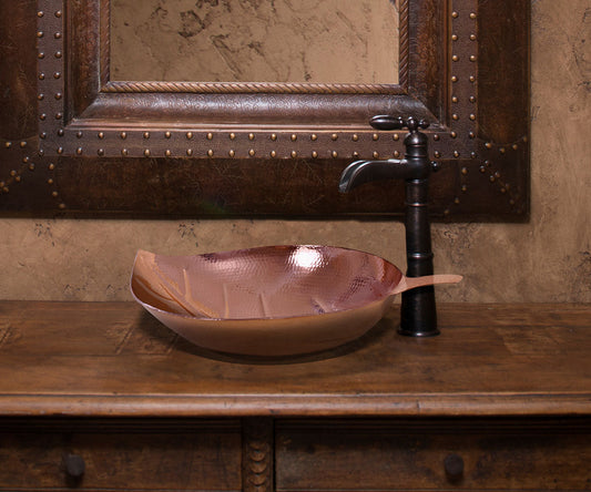 Premium Copper Vessel Sink Leaf Design