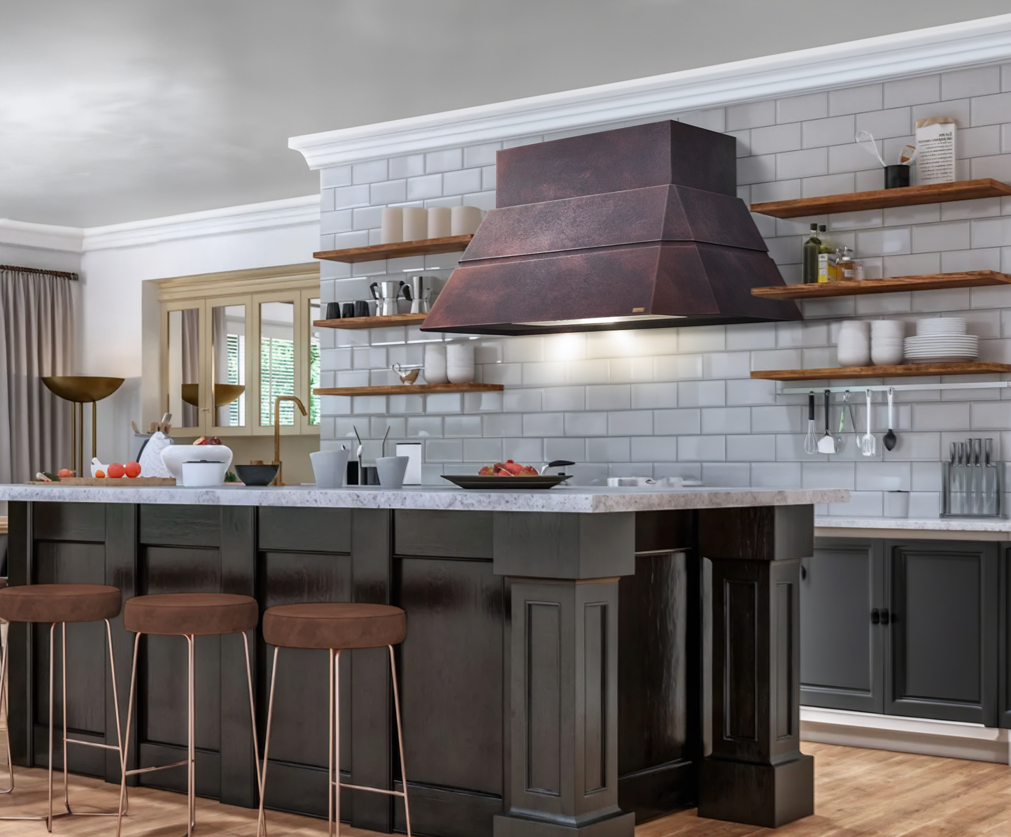 Premium Copper Volcano Range Hood Wall Mount Teotihuacan