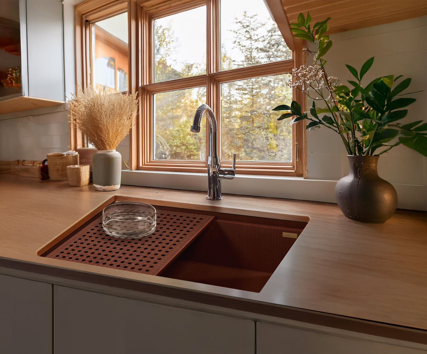 Premium Copper Kitchen Sink Griding Design
