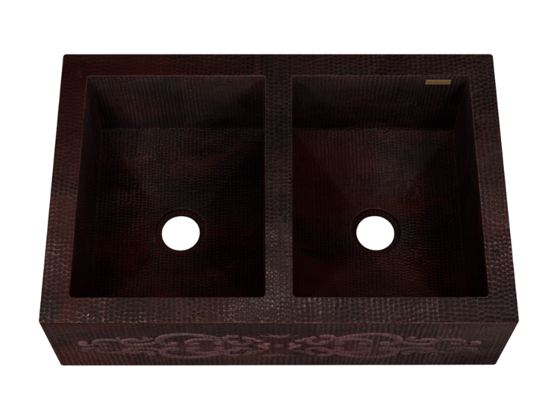 Premium Copper Farmhouse Kitchen Sink 50/50 Silver Design