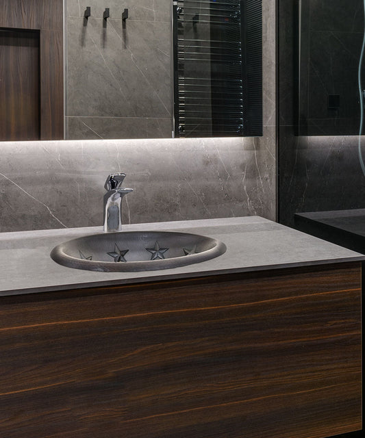 Premium Copper Oval Bath Sink Stars Design