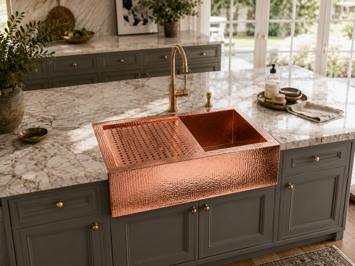 Premium Copper Farmhouse Kitchen Sink Griding Design